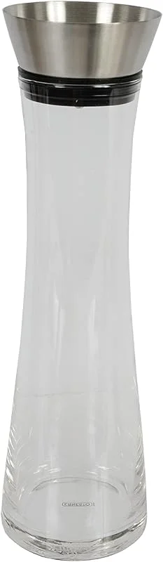 Discountershop GK-01 - Jarra de agua de cristal (1 litro, cristal de borosilicato de alta calidad, tapa de acero inoxidable, decantador, vino, jarra de cristal, té, café, agua caliente o fría) — Vino y mesa festiva