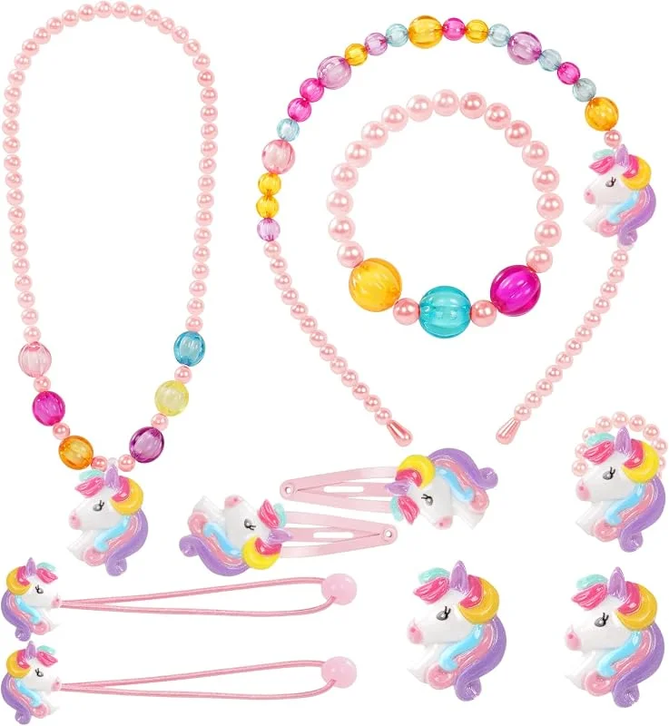 OSDUE Juegos de Joyas de Unicornio para Niños, Juegos de Joyas de Unicornio para Niñas, Collares, Diademas, Pulseras, Anillos, Pendientes, Lazos para El Pelo, Pinzas para El Pelo, Regalos de Cumpleaños — Ropa Navidad