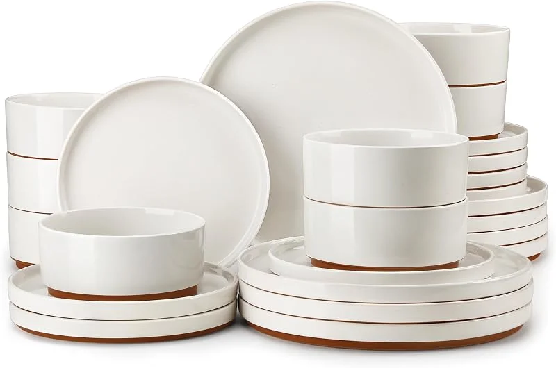 Visita la tienda de MALACASA MALACASA Vajillas Completas 8 Personas, 24 Piezas Juego de Vajilla Completo Modernas de Gres con 8 Platos Llanos, 8 Cuencos para Cereales, 8 Platos de Postre, Blanco - Serie LEAH — Adviento y mesa