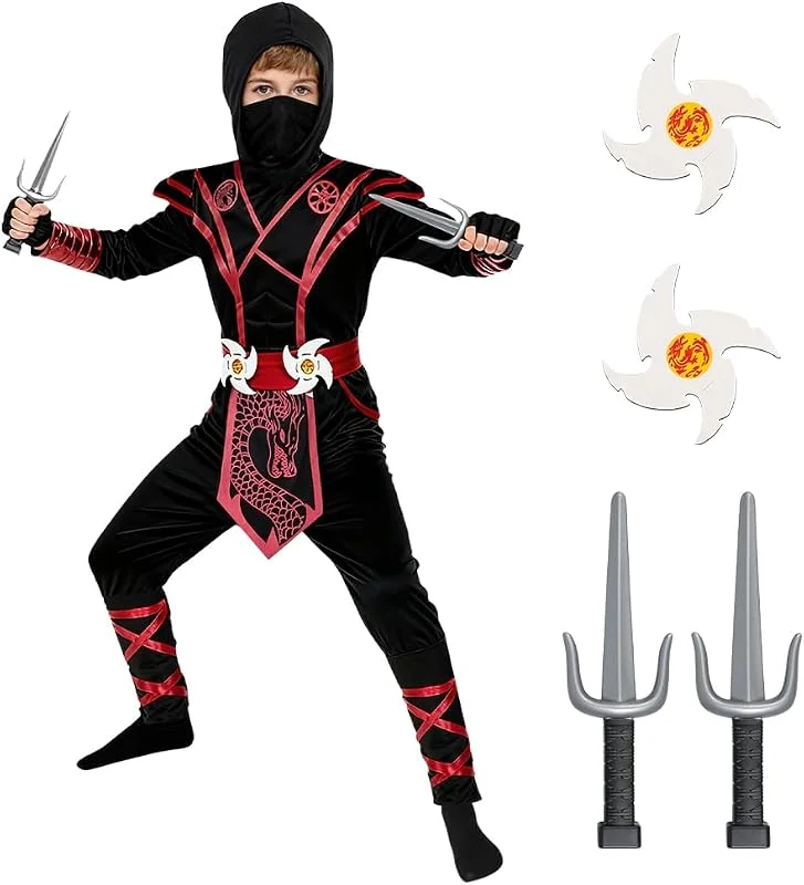 BSBUY Disfraz Ninja Niños, Ropa Musculo con Accesorios, Halloween para Cosplay de Ninja, Disfraz Niño para Fiesta, Carnaval, Navidad, Cumpleaños — Ropa Navidad