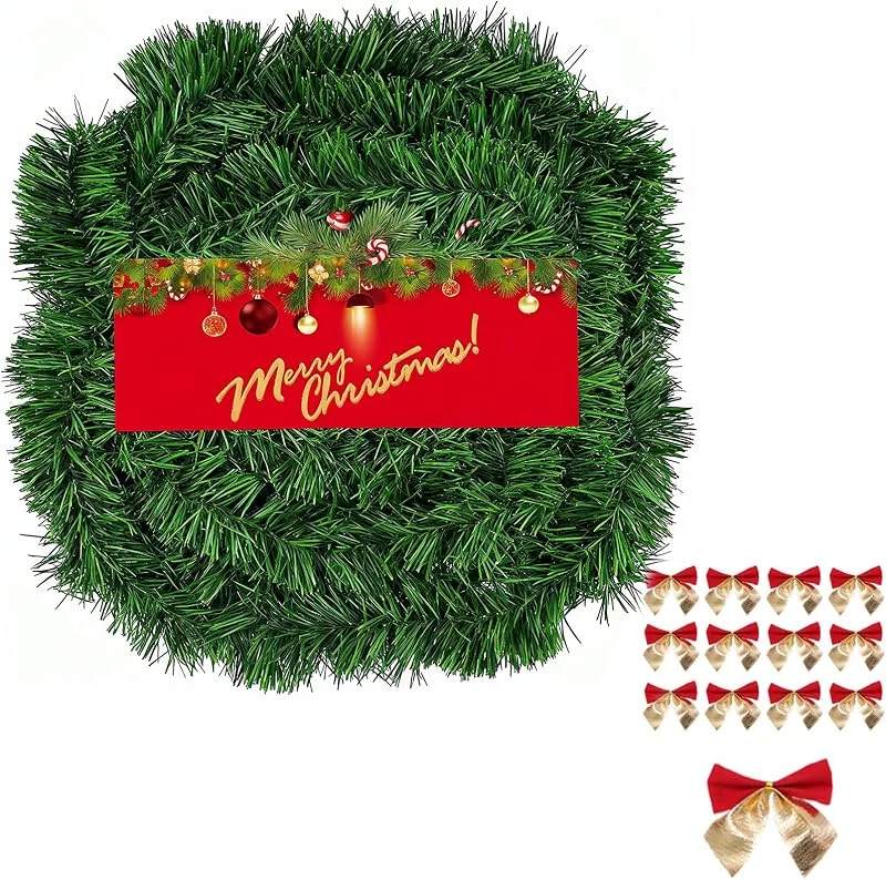 Tapsin Guirnalda de Navidad de 10 m con 45 lazos de Navidad DIY guirnalda de pino artificial para interiores y exteriores. Esta guirnalda de abeto agrada a toda la familia — Decoracion Navidad