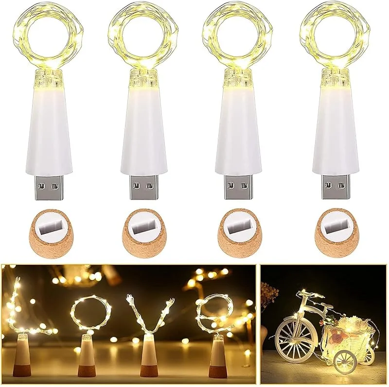 Visita la tienda de Ceepko Guirnalda de luces USB para botellas de vino, recargables, impermeables, de 59 pulgadas, 15 LED, de corcho, para botellas, bricolaje, fiestas, decoraciones de Navidad — Cena a la luz de velas