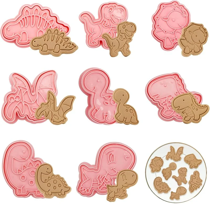 Rairsky 8 Piezas Moldes Galletas Dinosaurios Infantiles 3D — Hogar y cocina