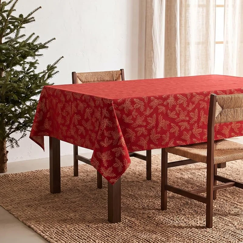 Visita la tienda de GAMUSI GAMUSI Mantel Navidad Jacquard Hilo Dorado Mesa Comedor Rectangular decoración navideña 140x100 cm, Color Rojo — Hogar y cocina