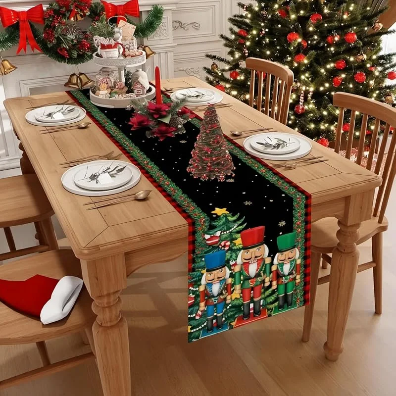 Camino de mesa de Navidad de 13 x 72 pulgadas, árboles de Navidad, copos de nieve, decoración festiva de comedor, decoración festiva para cenas en interiores y exteriores, decoración de mesa de cocina — Adviento y mesa