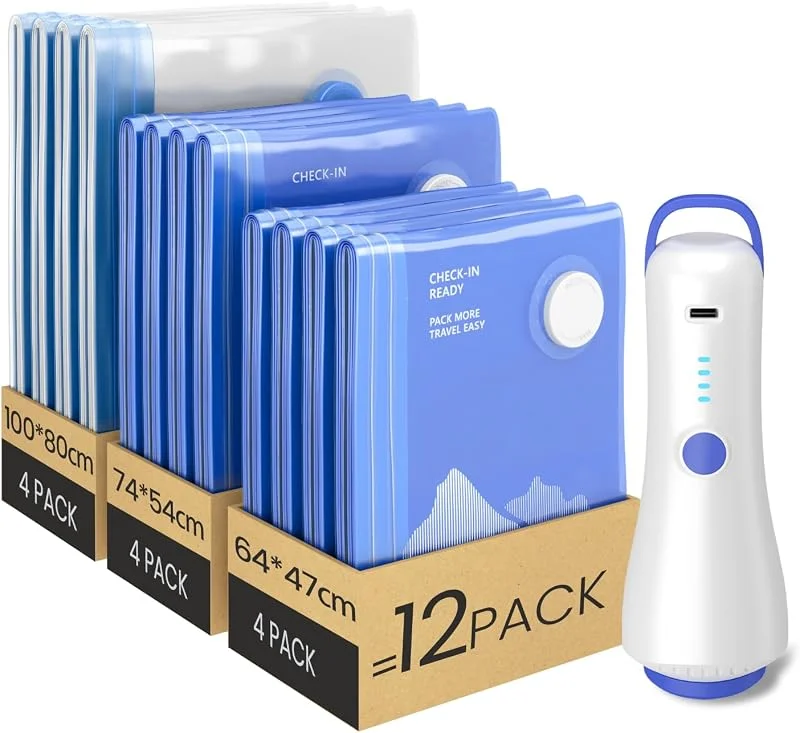 Raplink 2 bolsas de almacenamiento al vacío (4 de 100 x 80 cm, 4 de 74 x 54 cm y 4 de 64 x 47 cm) con bomba eléctrica y doble cremallera, impermeables y herméticas. — Vino y mesa festiva
