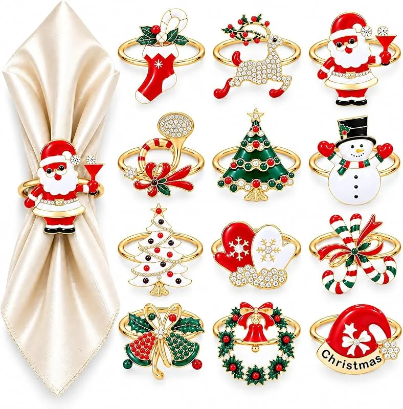 ZEXUPORIUM 12 Piezas Servilleteros Navidad, Set de Decoración de Mesa Navideña de Metal, para Decoración de Nochebuena, Fiestas, Bodas y Acción de Gracias — Adviento y mesa