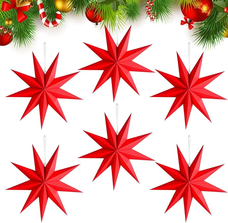CZMAO 6 Piezas Estrellas de Papel para Decoración de Navidad 30 cm Linternas Papel Estrella Navidad Papel para Ventanas Adviento árbol de Navidad (Rojo) — Decoracion Navidad