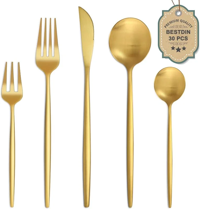 Visita la tienda de Bestdin Bestdin Juego de cubiertos para 6 personas, 30 piezas de acero inoxidable oro mate — Adviento y mesa
