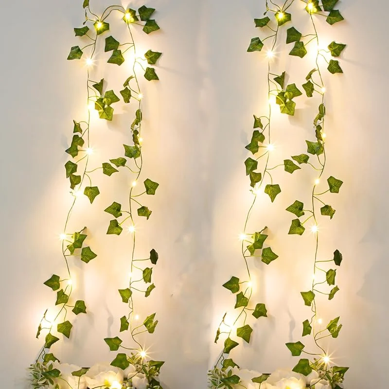 A.bigwhale 2 Piezas Guirnalda Luces Decorativas Interior, Guirnalda Luces Pilas LED Pilas con Temporizador, Luz Cadena 2m 20 hiedra artificial Decoración para Habitación bodas Fiesta de Navidad — Luces Navidad