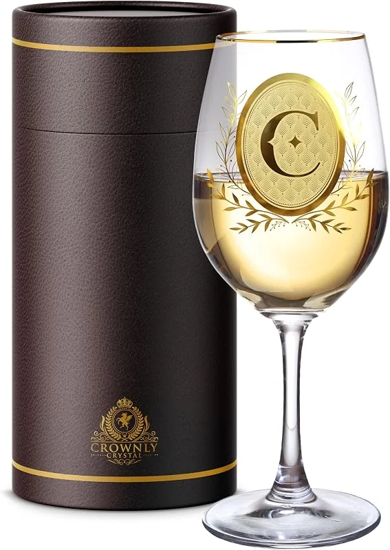 CROWNLY CRYSTAL® Decoración Navidad Copas Vino Personalizadas Cumpleaños Mujer Regalos Originales Madres Aniversario (C) — Vino y mesa festiva