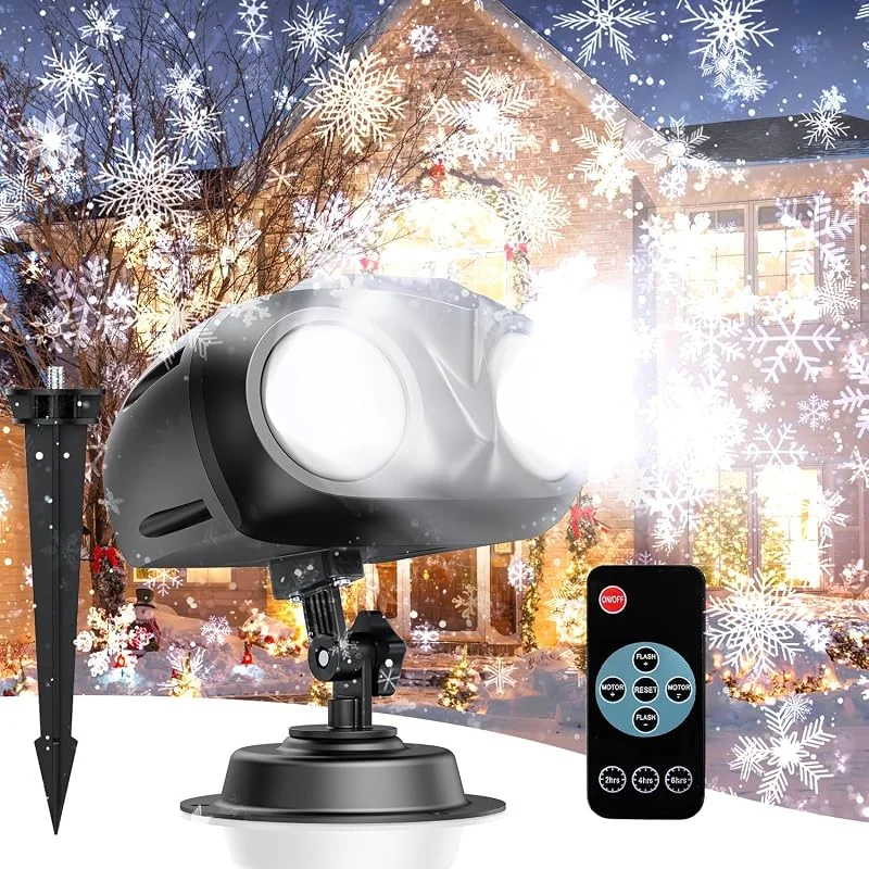 Art In Real Proyector de doble cabeza de copo de nieve de Navidad para exteriores, luces exteriores de decoración de Navidad con control remoto, adecuado para jardín interior y patio (M) — Luces Navidad