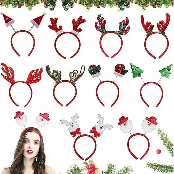 Seasboes Diadema Navidad, Accesorios de Navidad 10 Piezas, Diadema de Reno, Banda de Pelo de Aro de Asta de Reno de Navidad para Niños Adultos Fiesta de Navidad Vestir — Ropa Navidad