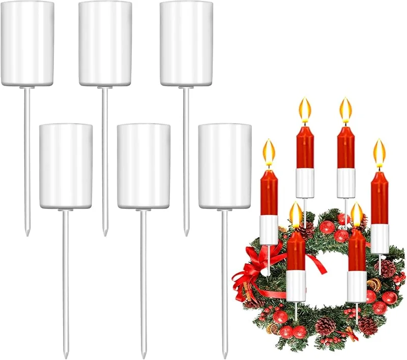 Aitsite 6 portavelas de varilla, color blanco, 2, 5 x 11 cm, para corona de Adviento, portavelas con tapa y pinzas para velas de varilla, decoraciones navideñas, coronas de Adviento y decoraciones de — Adviento y mesa