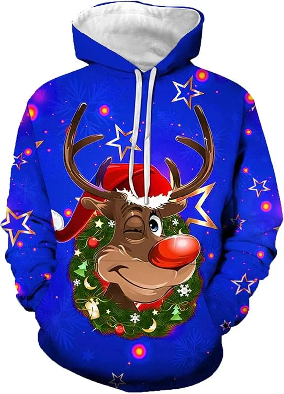 Generisch Jersey de Navidad para hombre con cuello suelto, cómodo, reno de Navidad, ideal para ocasiones festivas, cálido, elegante, perfecto como idea de regalo — Ropa Navidad