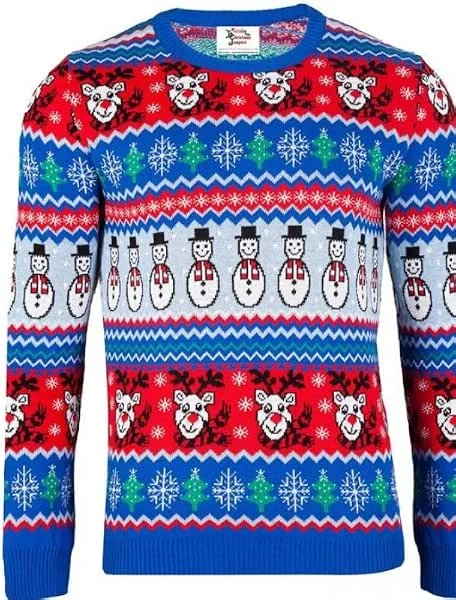 British Christmas Jumpers Comic Xmas Blue - Mens Christmas Jumper suéter Hombre — Ropa Navidad
