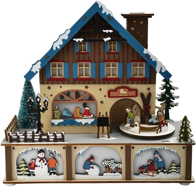 Wudaizhi 1 Juego De Casitas De Madera para Pueblo Navideño con Luces, Adornos para Manualidades, Casitas De Madera Navideñas, Adorno De Escritorio para Habitación. — Decoracion Navidad