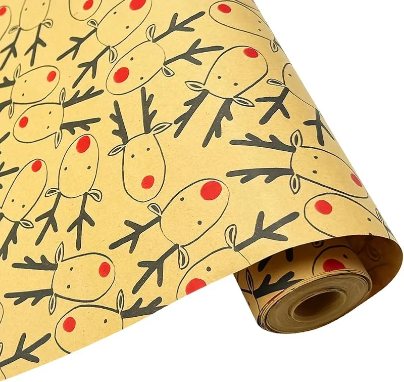 DOJoykey Rollo de papel para envolver regalos grande, 60 cm x 12 m, papel de regalo de alce reciclable para Navidad, cumpleaños, decoración de festivales y fiestas de Halloween — Envoltorio regalo