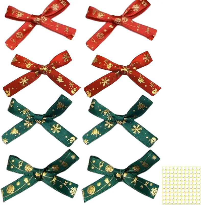 QOWIJEX 40 Piezas Noeud Cadeau, Mini Lazos de Cinta de Regalo de Cinta de Raso, Navidad Rojo Verde Pequeña Cinta de Decoración para Manualidades DIY Papel de Regalo Wrap Sac de Bonbons — Envoltorio regalo