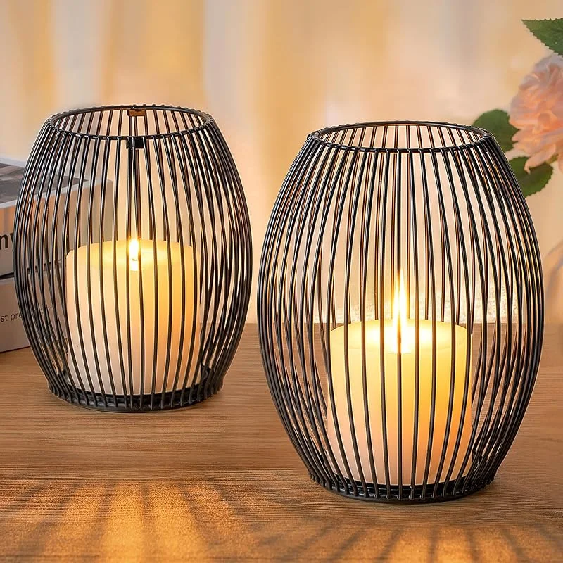 Visita la tienda de GoMaihe GoMaihe Juego de 2 Portavelas, Candelabro de Metal, Portavelas de Decoración de Mesa Vintage para Velas de Pilar de Navidad, Decoración de Sala de Estar, Dormitorio, Baño, Negro — Adviento y mesa