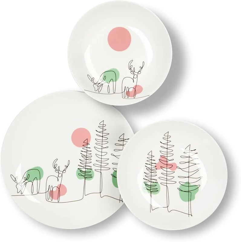Visita la tienda de Excelsa Excelsa Le Fil De Noel - Vajilla de 18 piezas, porcelana, multicolor — Adviento y mesa