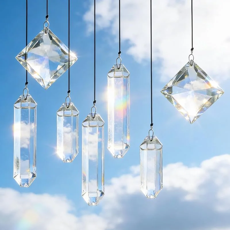 VEEKAY 7 Piezas Atrapasoles de Cristal, Colgante Suncatcher Ornamento, Sun Catcher para Ventanas y Jardines, para Casa, Jardín, Oficina — Decoracion Navidad