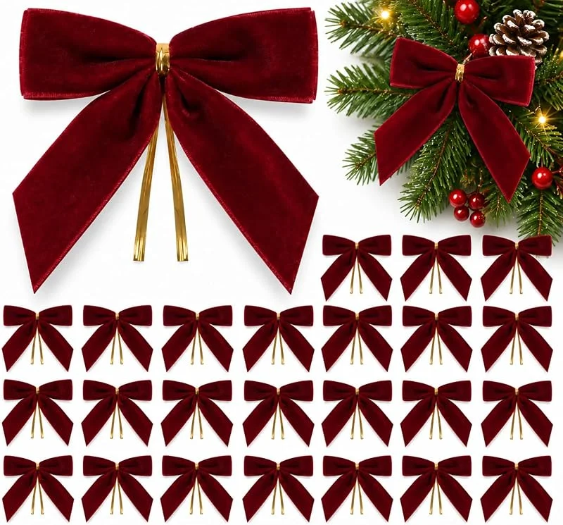 Nurila 24 lazos para árbol de Navidad, color burdeos, decoración para árbol — Envoltorio regalo