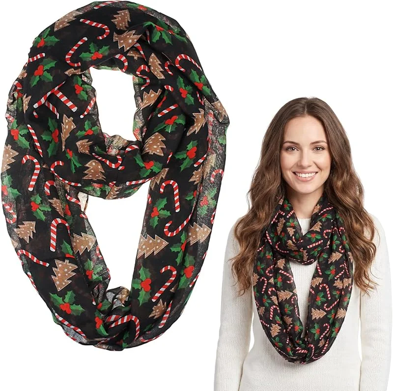 YUNHENTONG Bufanda Navideña, Navideñas Estampados Navideños Bufanda Infinita — Ropa Navidad