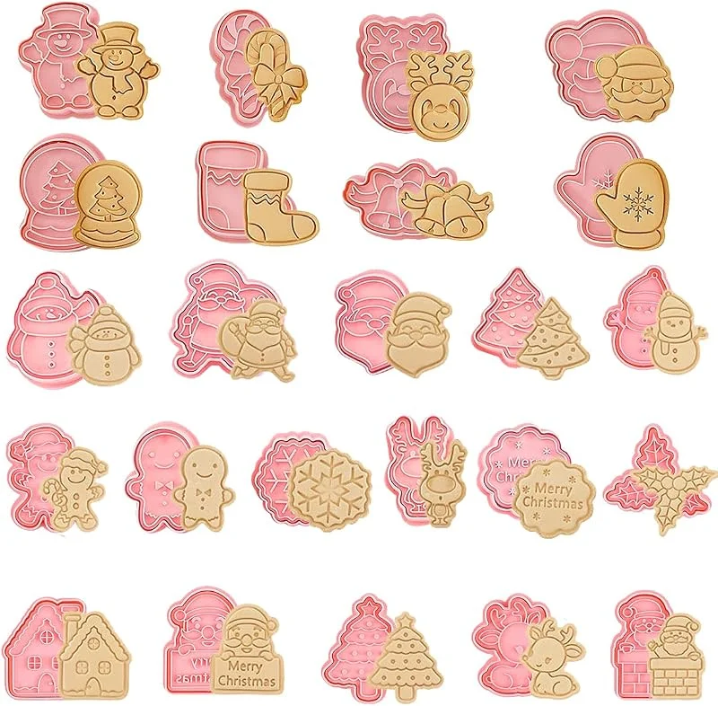 ZOOMPIL Moldes Galletas Navidad, Juego de cortadores de galletas navideñas, 3D Cortador Galletas Navidad, para Decorar Fondant Tartas Galletas Pastelería Decoración Navideña, 24 Piezas — Hogar y cocina
