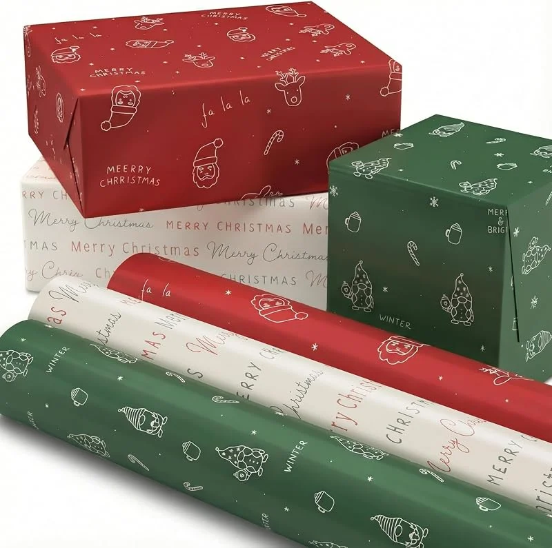 ZICOTO Hermosos rollos de papel de regalo de Navidad de 3 a 17 x 120 pulgadas por rollo, bonito papel de regalo, difunde alegría y alegría con estos rollos de papel de Navidad festivos — Envoltorio regalo