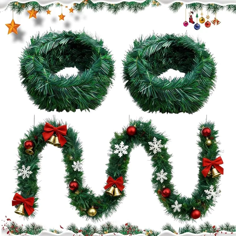 Xynqura Guirnalda Navidad Escalera Chimeneas (Set de 2, Total 11m) - Guirnaldas Navideña Verde Abeto Artificial, Densa y Flexible para Decoración de Puerta Exterior e Interior — Decoracion Navidad