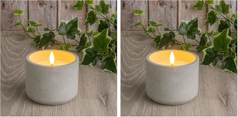 Visita la tienda de Ideen mit Herz Ideen mit Herz Vela LED de cera real, en recipiente decorativo de hormigón, funciona con pilas, función de temporizador: 6 horas encendidas, 18 horas apagadas, (redonda) (Paquete de 2) — Luces Navidad