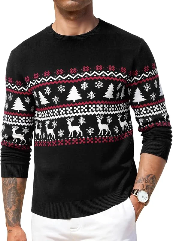 Visita la tienda de Terecey Terecey Suéter Navideño Hombre con Renos y Árbol de Navidad Jersey Navidad Punto de Cuello Redondo y Manga Larga para Invierno y Christmas — Ropa Navidad