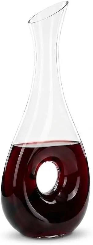 QWORK Decantador de vino de cristal de grado premium sin plomo de 1 litro para vinos tintos fragantes, airea y distribuye aroma, sedimentos separados, jarra de vino tinto, vaso grueso, regalo de vino — Vino y mesa festiva