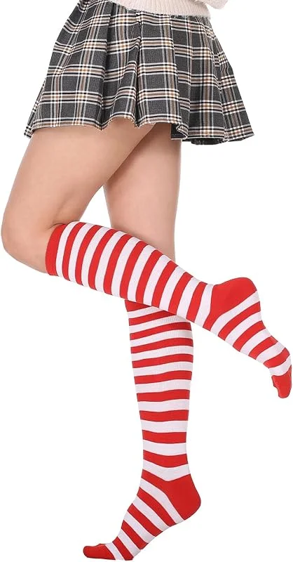FGFD&OU Calcetines Largos Mujer Calcetines Altos Calcetines Hasta la Rodilla Calcetines de Rayas Termicos Caliente para Niñas y Mujeres Medias Navideñas — Ropa Navidad