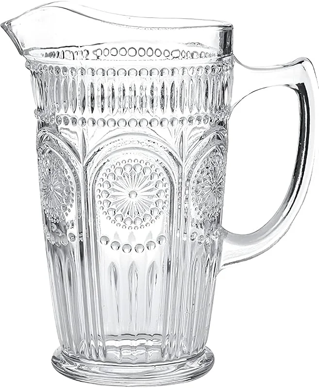 Kingrol Jarra de vidrio de 50 onzas, jarra de agua clásico para té helado, jugo, leche, bebidas, jarra de vidrio resistente al calor para agua fría, caliente — Vino y mesa festiva