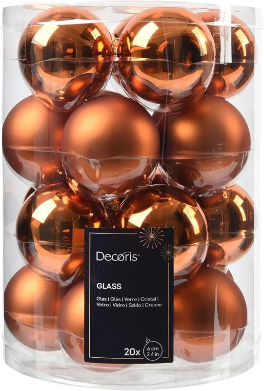 Kaemingk Bolas de Navidad de cristal, 6 cm x 20 unidades, mate y brillante, para árbol de Navidad, color naranja cálido — Decoracion Navidad