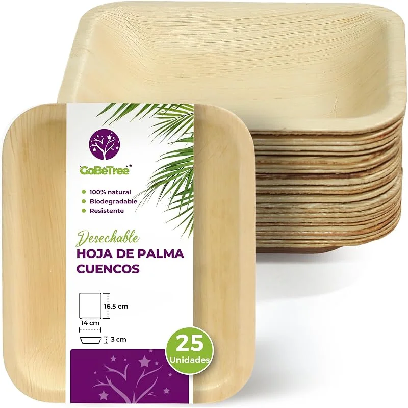 Visita la tienda de GoBeTree GoBeTree 25 Cuencos de Hoja de Palma Rectangulares 16, 5x14 cm, Tipo Bandeja — Adviento y mesa