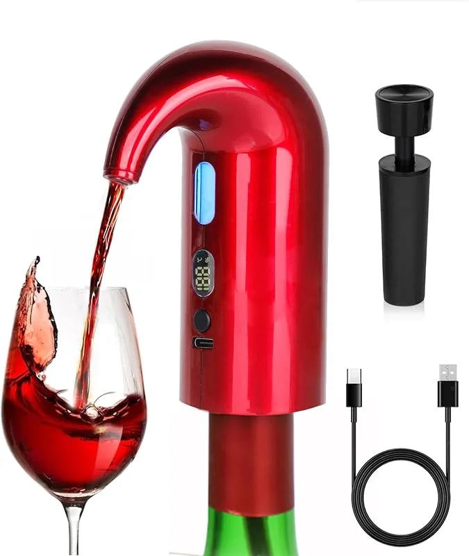Visita la tienda de BANGDILS Decantador y aireador eléctrico de vino, aireador y vertedor de vino tinto de un solo toque (puerto Tipo C) — Vino y mesa festiva