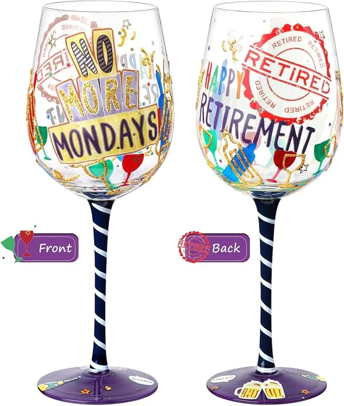 Visita la tienda de NymphFable NymphFable Copa de Vino Pintada a Mano Feliz Vida Jubilada Copa de Vino Tinto 15oz Regalo para Familia o Amigo (1 unidad) — Vino y mesa festiva