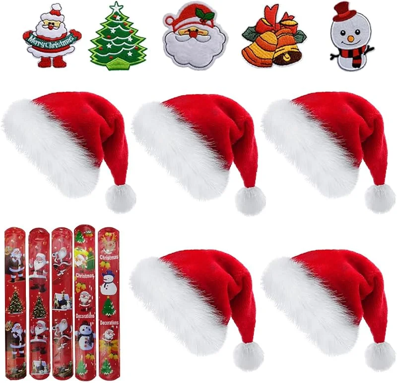 RURIZHONGTIAN Gorro de Navidad Rojo, 5 Unidades, Gorro de Papá Noel de Peluche — Ropa Navidad