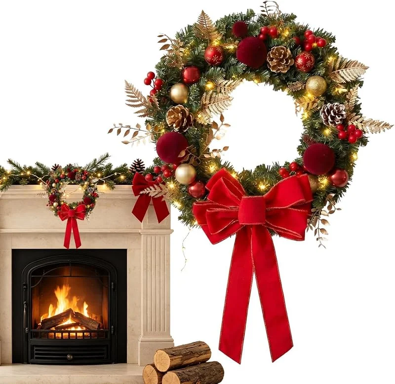 Generisch Corona de Navidad para puerta de casa, 40 cm, decoración exterior y — Decoracion Navidad
