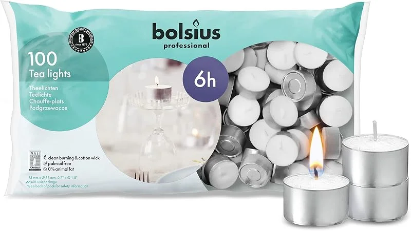 Visita la tienda de Bolsius BOLSIUS Velas de té, paquete a granel de velas blancas sin perfume con 6 horas de tiempo de combustión, velas de té para bodas, hogar, fiestas y ocasiones especiales ( 00) — Cena a la luz de velas