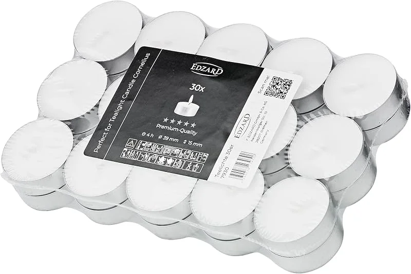 Visita la tienda de EDZARD EDZARD 30 Velas de té (Ø 39 mm), cera premium en cápsula de aluminio — Cena a la luz de velas