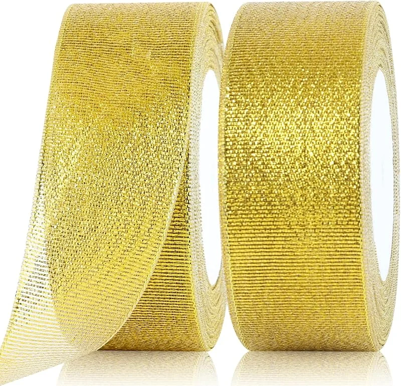 GXFCING Cinta de Organza Dorada 40 mm, 44 Metros Cinta de Navida, Cinta de Regalo Purpurina para el embalaje de regalos, Artesanías, Lazos, Ramos, Decoración de Bodas y Navidad (22 m, rollo) — Envoltorio regalo