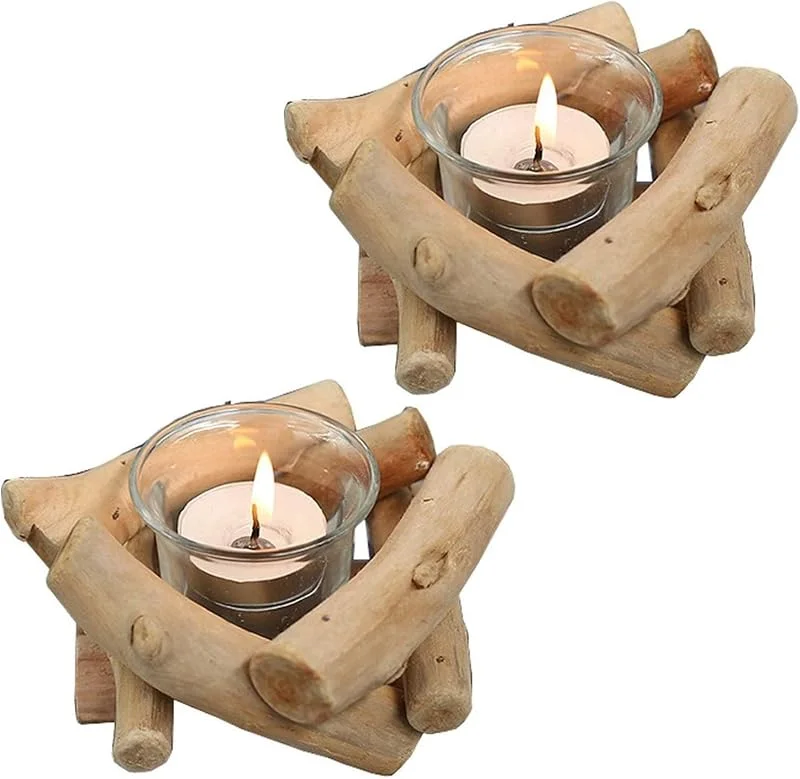 Visita la tienda de Sziqiqi Sziqiqi 2 Piezas Rústico Portavelas de Madera Candelabros con Vidrio, Candelabros Decorativos Centros de Mesa para Bodas Salón Mesa de Centro Decoración del Hogar — Adviento y mesa