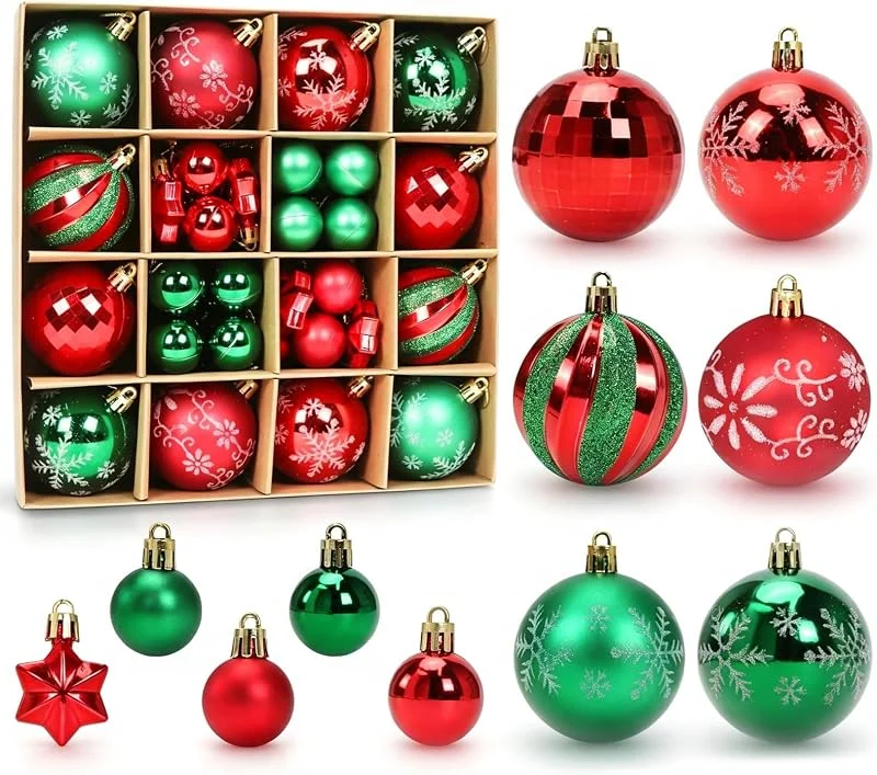 PLNVNVP Set 44 Bolas de Navidad, Adornos Navideños de Plástico Irrompible — Decoracion Navidad