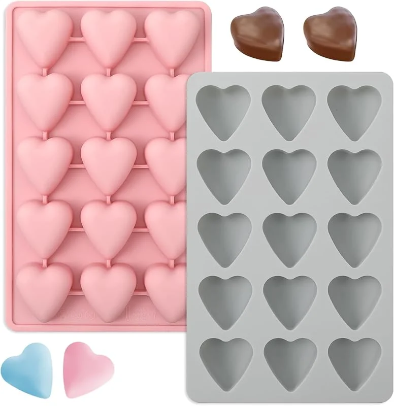 Hariendny 2 moldes de silicona con forma de corazón, molde de silicona para chocolate, forma de corazón, pequeño de jabón hecho a mano, chocolate, cubitos de hielo, adecuado para el día de San Valentín, bodas — Hogar y cocina