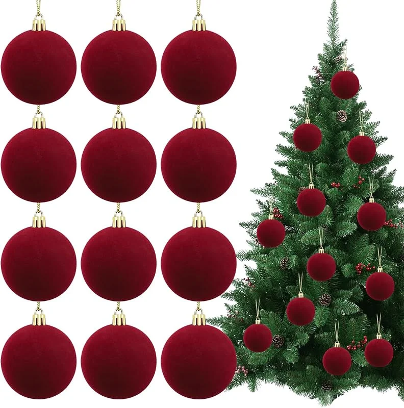 MAOSHYMS Bolas de Navidad Burdeos de Terciopelo 6 cm para Árbol de Navidad — Decoracion Navidad