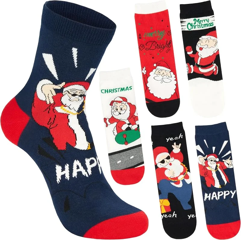 Visita la tienda de BRUBAKER BRUBAKER 5 Pares de Calcetines Navideños - Santa Cool - Medias Coloridas de Navidad para Hombres - Divertido Set de Medias divertidas para Caballero - Algodón suave con Papá Noel - Talla 41-45 — Decoracion Navidad